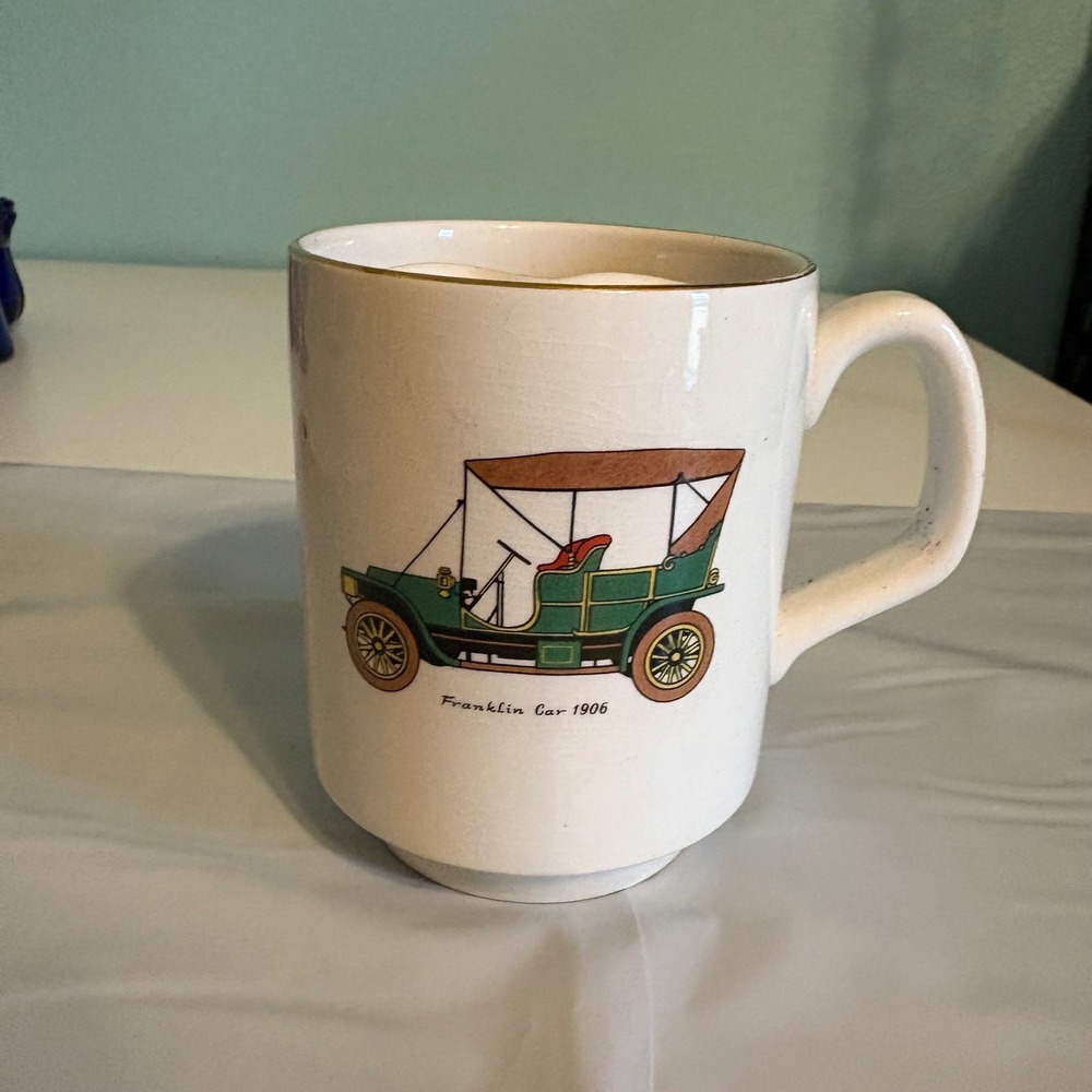 Lord Nelson Pottery Franklin Car 1906 Mustache Mug Gold Trim Vintage Collectible